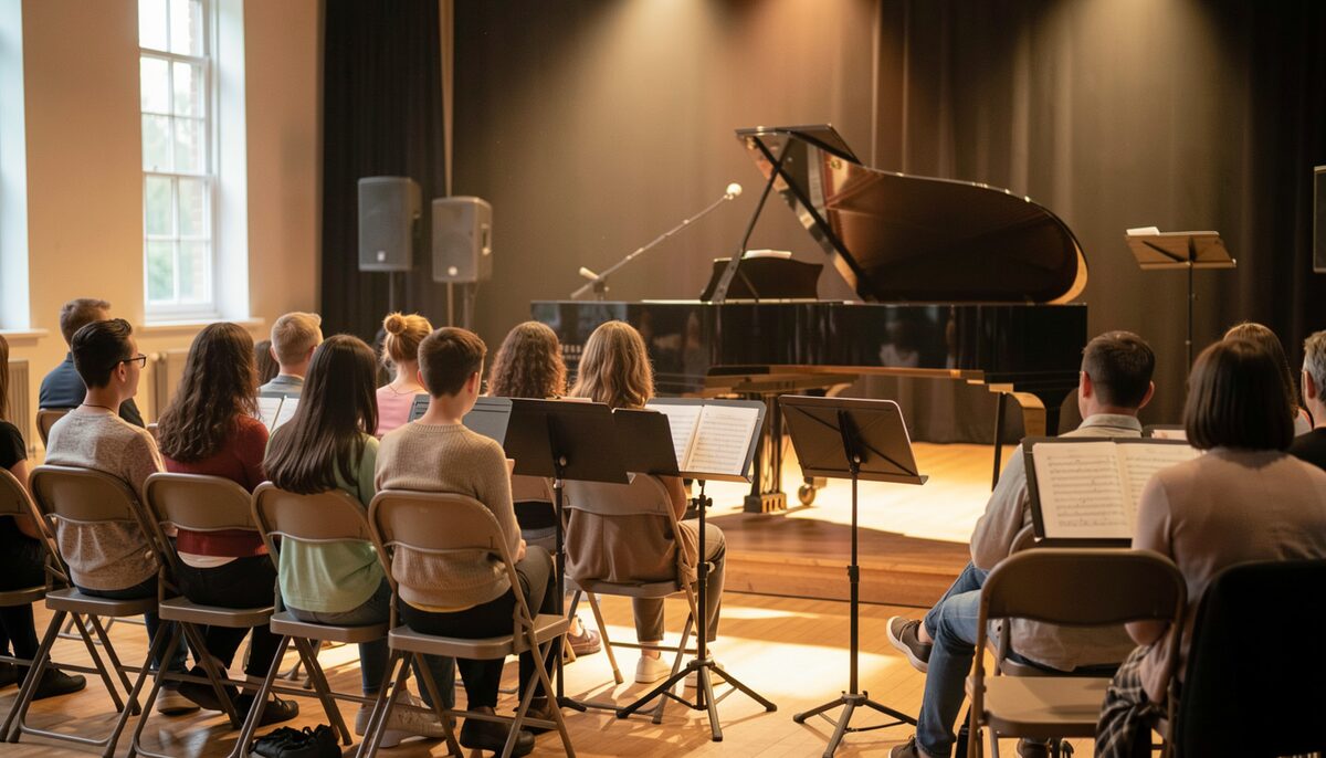 An empty recital hall waits for the season's first players to arrive.